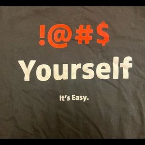 Promotional graphic-tee with clever expletive